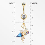 Golden Luscious Ivy Sparkle Belly Button Ring-Clear/Aurora Borealis/Blue