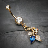 Golden Luscious Ivy Sparkle Belly Button Ring-Clear/Aurora Borealis/Blue
