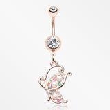 Rose Gold Pearlescent Glam Butterfly Belly Button Ring-Clear