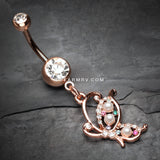 Rose Gold Pearlescent Glam Butterfly Belly Button Ring-Clear