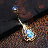 Golden Opalescent Victorian Filigree Belly Button Ring-Blue