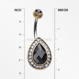 Vintage Rustica Onyx Sparkle Teardrop Belly Button Ring-Brass/Black/Clear