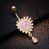 Golden Heart Sparkle Pearlescent Dazzle Belly Button Ring-Pink/Clear