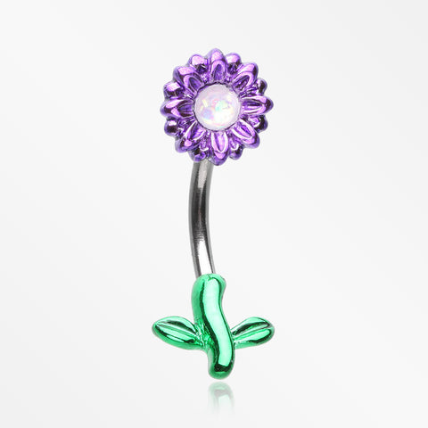 Adorable Opalescent Sparkle Sunflower Belly Button Ring-White