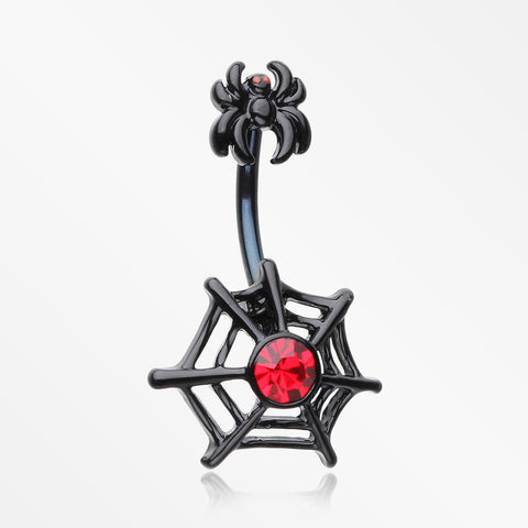 Black Widow Spider Web Belly Button Ring-Black/Red