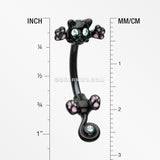 Blackline Jumping Kitty Cat Sparkle Belly Button Ring-Black/Aqua