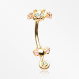 Golden Jumping Kitty Cat Sparkle Belly Button Ring-Aqua