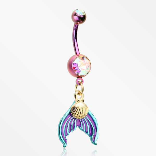 Colorline Mystic Mermaid Sparkle Belly Button Ring-Purple/Aurora Borealis