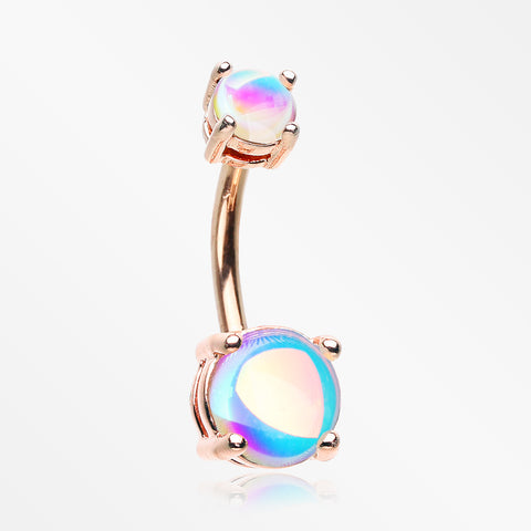 Rose Gold Iridescent Revo Sparkle Prong Set Belly Button Ring
