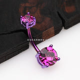 Colorline Brilliant Sparkle Gem Prong Set Belly Button Ring-Purple/Fuchsia