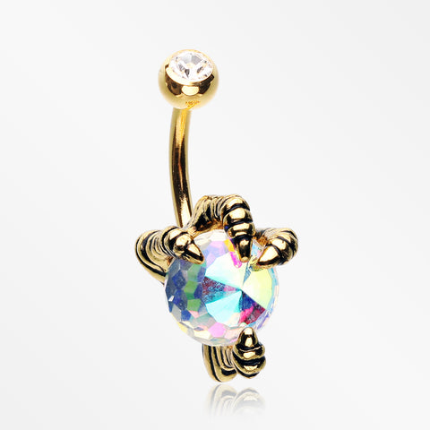 Golden Dragon's Claw Paragon Belly Button Ring-Aurora Borealis