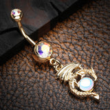 Golden Dragon Legend Iridescent Revo Orb Belly Button Ring-Aurora Borealis