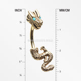 Golden Mythical Ryu Dragon Belly Button Ring-Teal