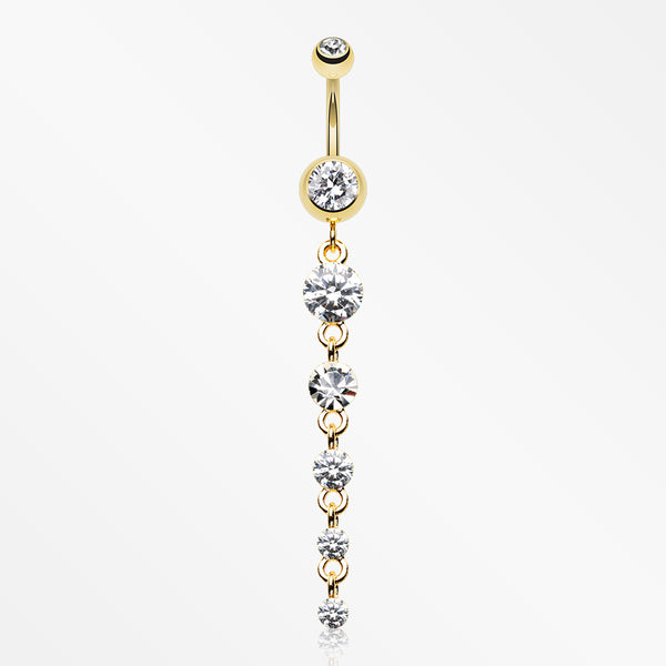 Golden Crystalline Droplets Fall Belly Button Ring-Clear
