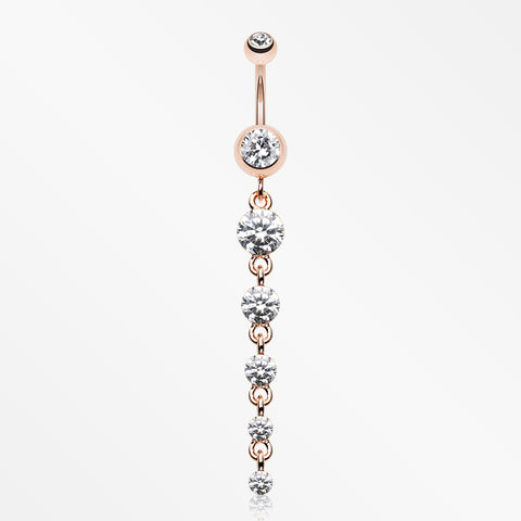Rose Gold Crystalline Droplets Fall Belly Button Ring-Clear