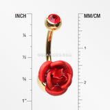 Golden Bright Metal Rose Blossom Belly Button Ring-Red