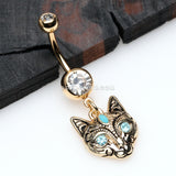 Golden Mystique Kitty Cat Sparkle Belly Button Ring-Clear