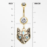 Golden Mystique Kitty Cat Sparkle Belly Button Ring-Clear