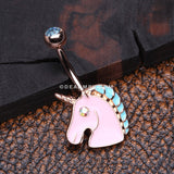 Rose Gold Stay Magical Unicorn Sparkle Belly Button Ring-Aqua