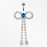 Radiant Sparkles Bow-Tie Belly Button Ring-Clear/Capri Blue
