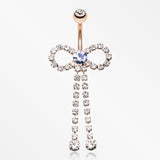 Rose Gold Radiant Sparkles Bow-Tie Belly Button Ring-Clear/Tanzanite