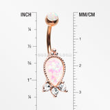 Rose Gold Victorian Adorn Opalescent Sparkle Belly Button Ring-White/Clear
