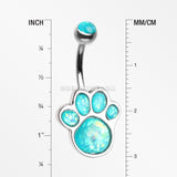 Adorable Paw Print Opalescent Sparkle Belly Button Ring-Teal