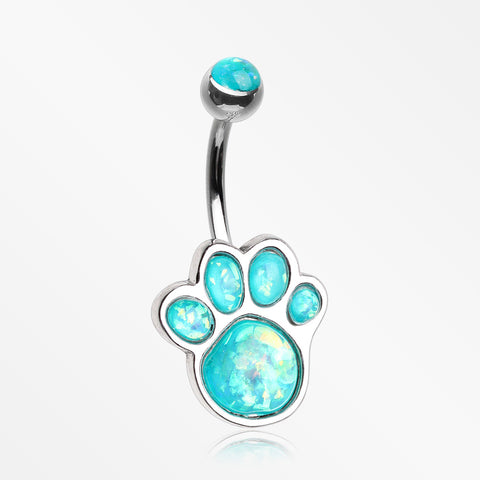 Adorable Paw Print Opalescent Sparkle Belly Button Ring-Teal