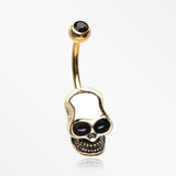 Golden Apocalyptic Skull Head Belly Button Ring-Black