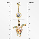Golden Sea Abalone Inlay Turtle Sparkle Belly Button Ring-Clear/Teal