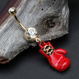 Golden Champ Red Boxing Glove Belly Button Ring-Clear/Red