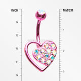 Colorline Sparkle Heart in Heart Belly Button Ring-Pink/Aurora Borealis