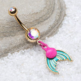 Golden Mystic Mermaid Sparkle Belly Button Ring-Aurora Borealis