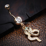 Golden Ancient Cobra Snake Sparkle Belly Button Ring-Clear