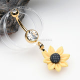 Golden Sunflower Blossom Belly Button Ring-Clear