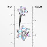 Iridescent Revo Spring Flower Sparkle Prong Set Belly Button Ring-Clear