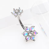 Iridescent Revo Spring Flower Sparkle Prong Set Belly Button Ring-Clear