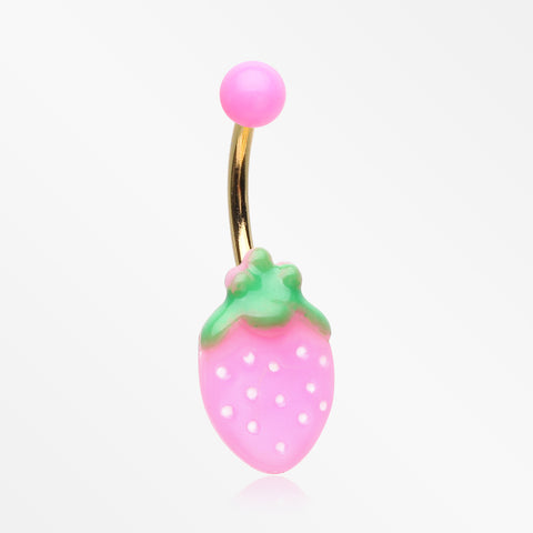 Adorable Pink Strawberry Non Dangle Belly Button Ring-Pink