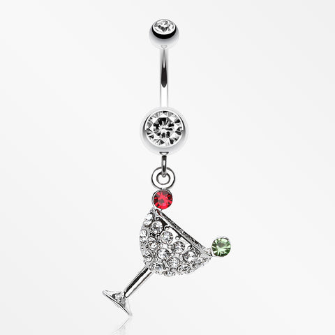 Sparkling Martini Glass Charm Dangle Belly Ring-Clear
