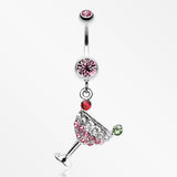 Sparkling Martini Glass Charm Dangle Belly Ring-Light Pink