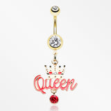 Golden Crowned Queen Sparkle Belly Button Ring-Clear/Red