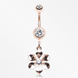 Rose Gold Spring Wild Flower Belly Button Ring-Clear