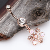 Rose Gold Opalescent Spring Wild Flower Belly Button Ring-Clear/White