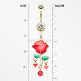 Golden Stem of Rose Blossom Belly Button Ring-Clear/Red