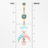 Golden Pastel Princess Stars and Moon Belly Button Ring-Aqua