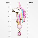 Golden Magical Unicorn Sparkle Reverse Belly Button Ring-Rose Water Opal/Fuchsia