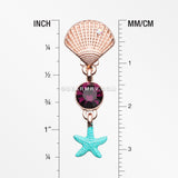 Rose Gold Ariel's Shell Starfish Sparkle Reverse Belly Button Ring-Aurora Borealis/Purple/Aurora Borealis