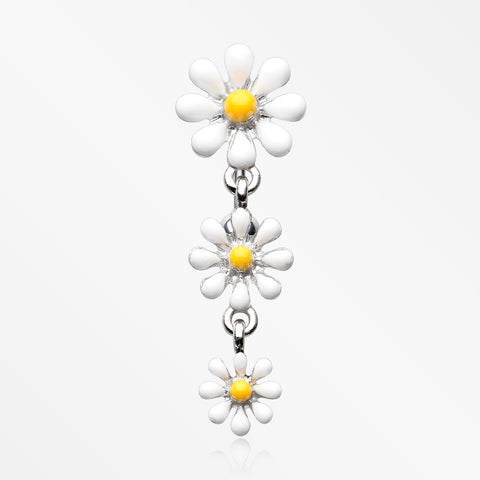 Adorable Spring Daisy Flowers Reverse Belly Button Ring-White/Yellow
