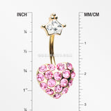Golden Princess Crown Heart Sparkle Belly Button Ring-Clear/Pink