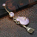 Golden Ariel's Shell with Dinglehopper Fork Belly Button Ring-Violet